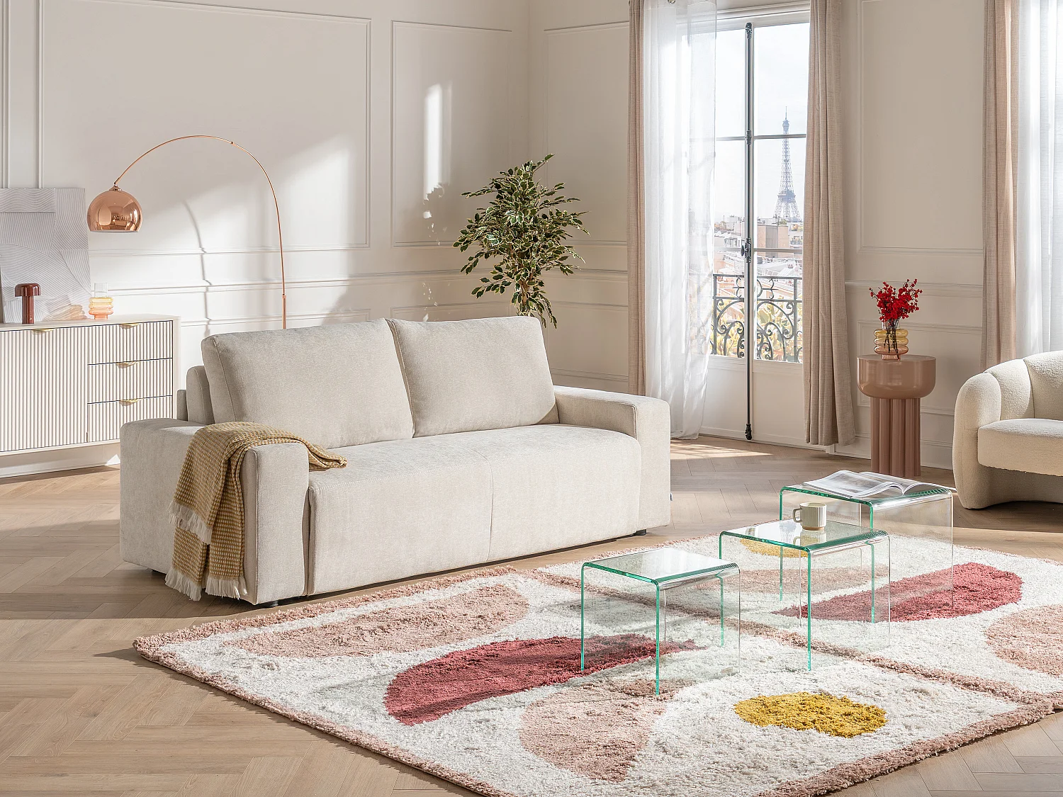 Buffetkast met 2 deuren en 3 lades van mdf - Beige en goudkleurig - ELONARIA van Pascal Morabito