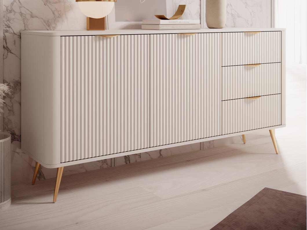 Buffet 2 portes et 3 tiroirs en MDF - Beige et doré - ELONARIA II de Pascal Morabito