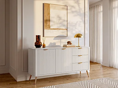 Sideboard mit 2 Türen & 3 Schubladen - MDF - Beige & Goldfarben - ELONARIA II
