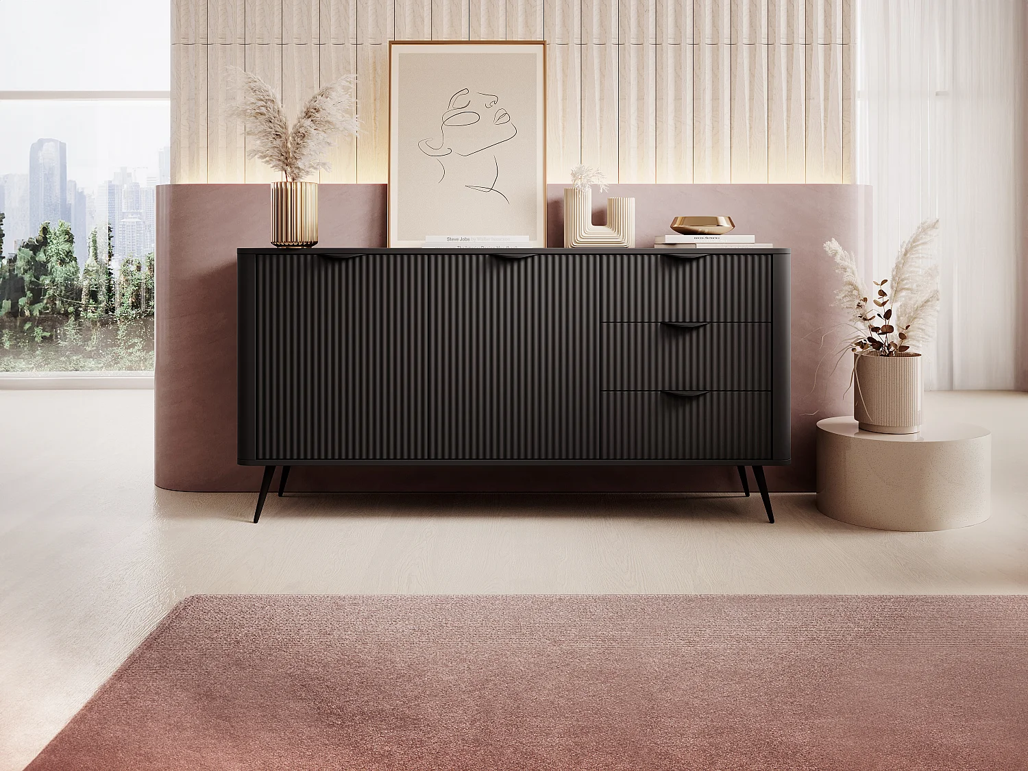 Buffet 2 portes et 3 tiroirs en MDF - Noir - ELONARIA II de Pascal Morabito