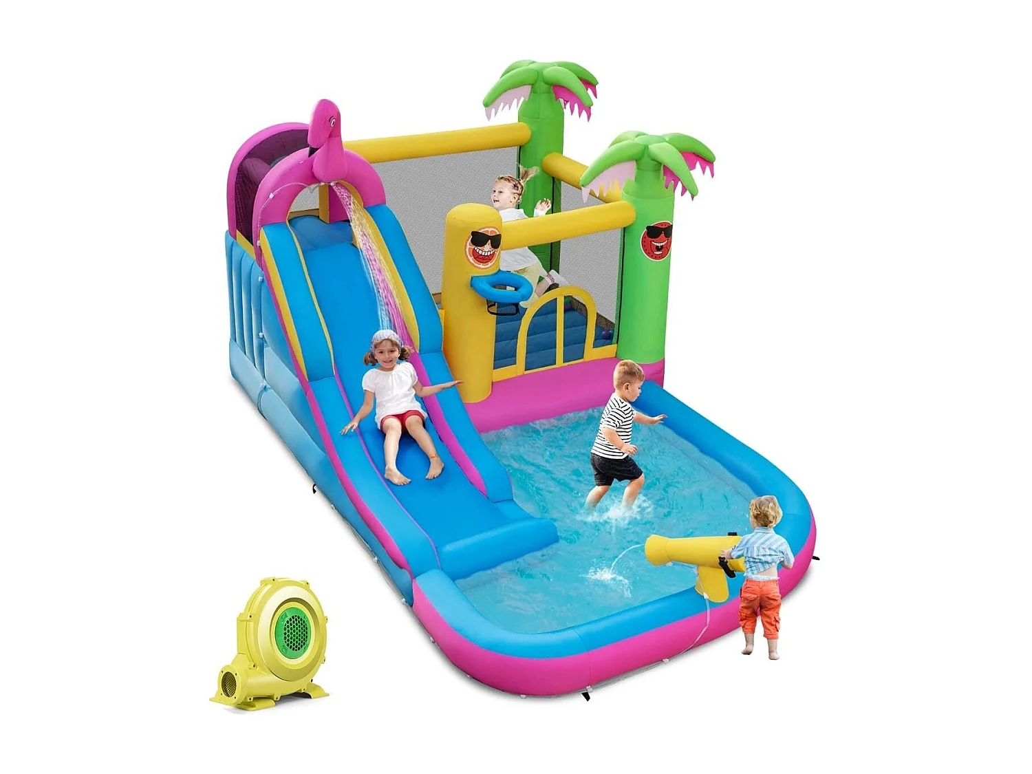 Hüpfburg mit Gebläse Wasserpark im Flamingo-Thema 450 x 300 x 260