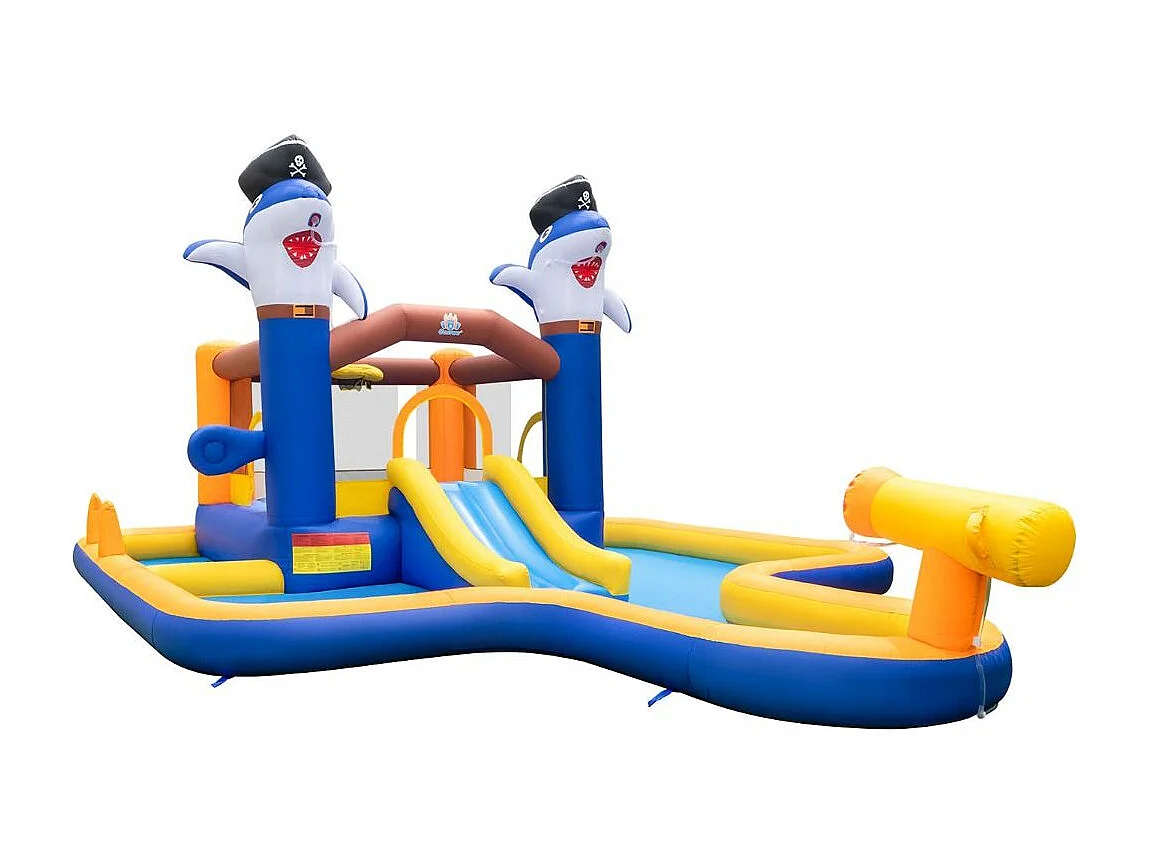 7-in-1 Wasserrutschenpark aufblasbares Hüpfhaus mit Spritzpool 578 x 408 x 250 cm