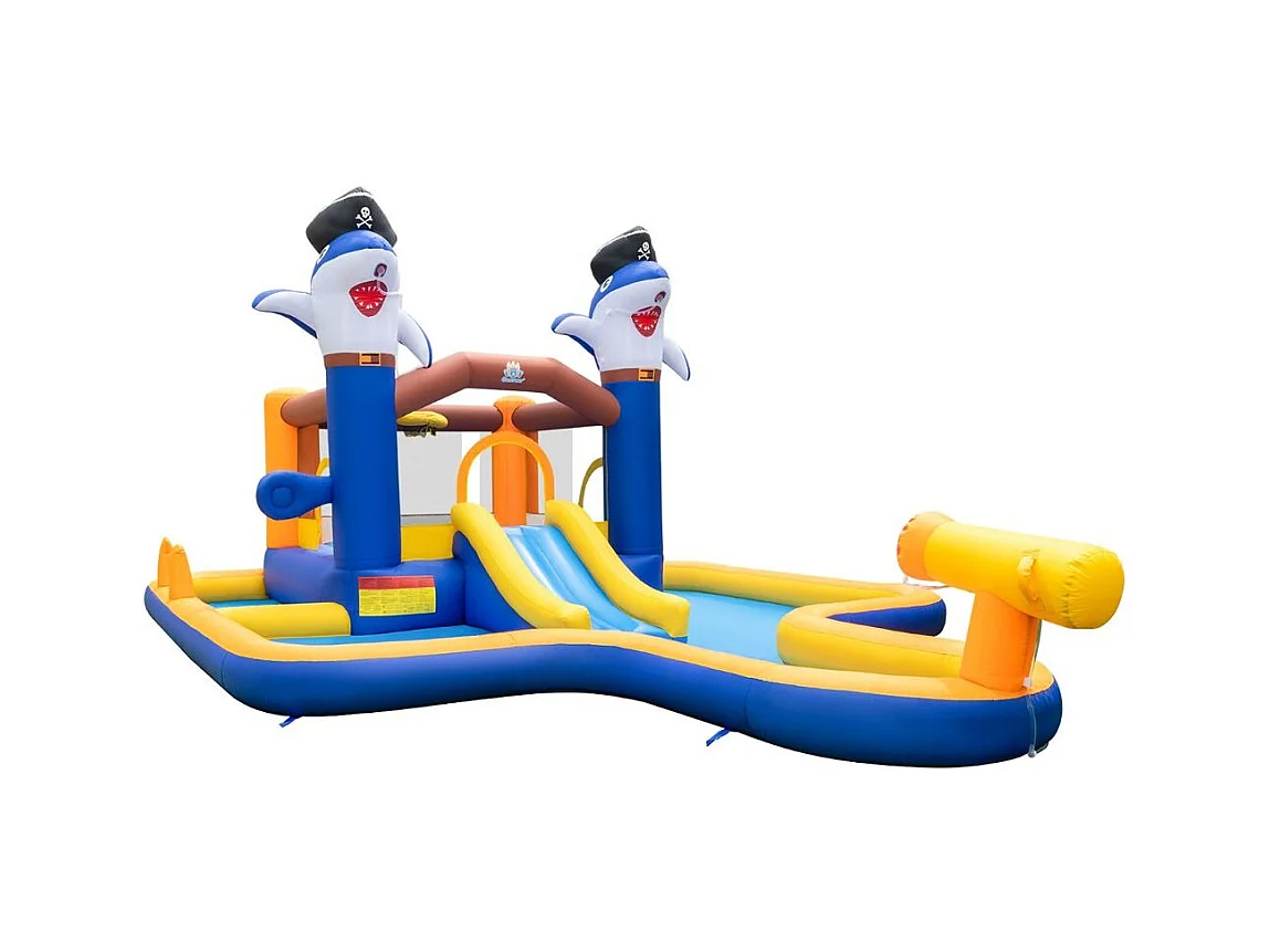 7-in-1 Wasserrutschenpark aufblasbares Hüpfhaus mit Spritzpool 578 x 408 x 250 cm