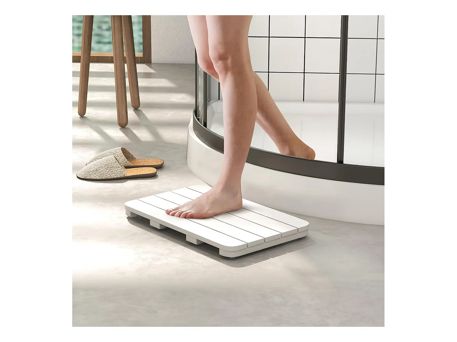 Toilettenmatte, Badematte bis 150kg belastbar, Badvorleger rutschfest, Saunamatte wasserdicht für den Innen- und Außenbereich (Weiß, 55 x 34 cm)
