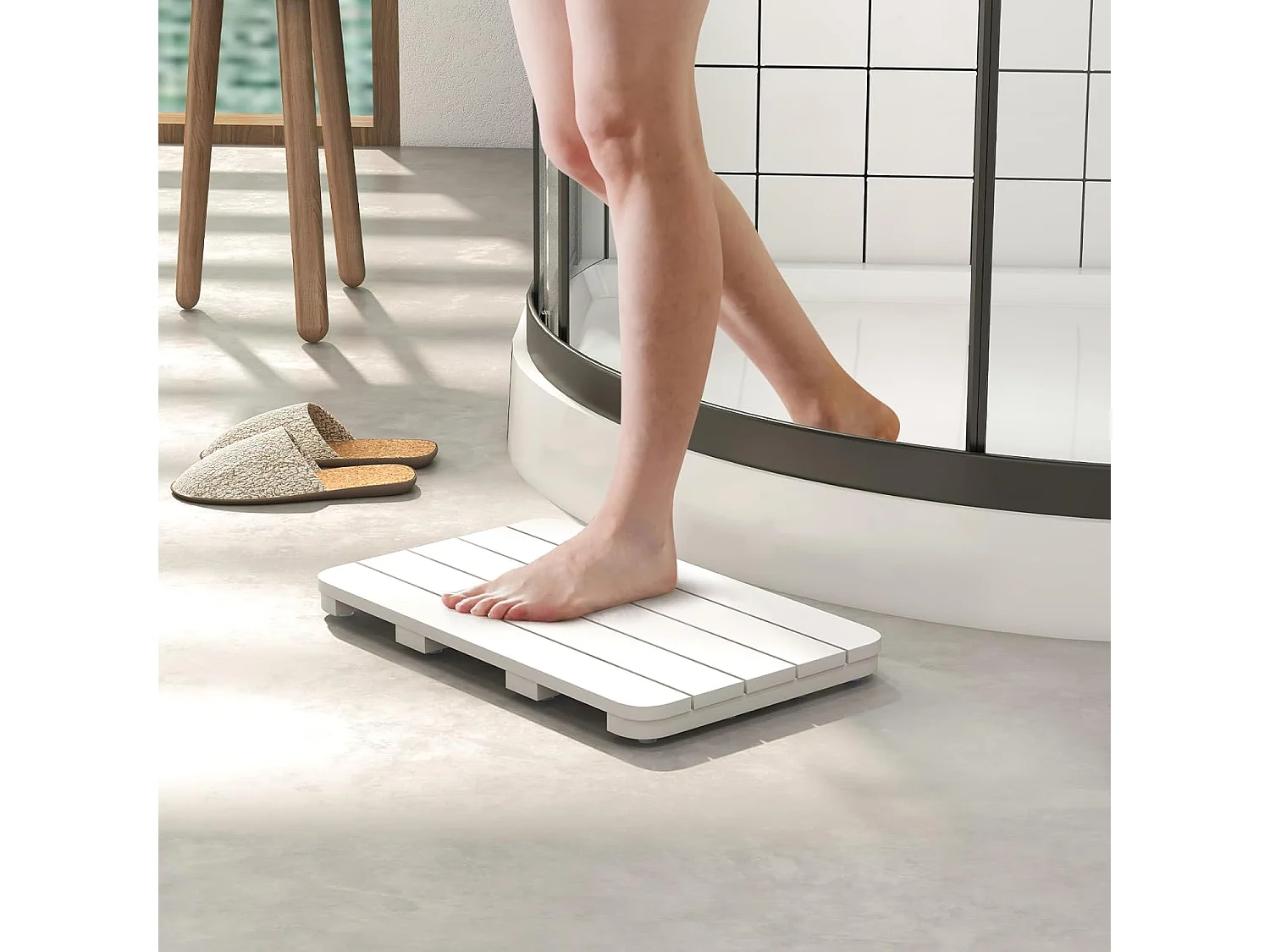 Toilettenmatte, Badematte bis 150kg belastbar, Badvorleger rutschfest, Saunamatte wasserdicht für den Innen- und Außenbereich (Weiß, 55 x 34 cm)