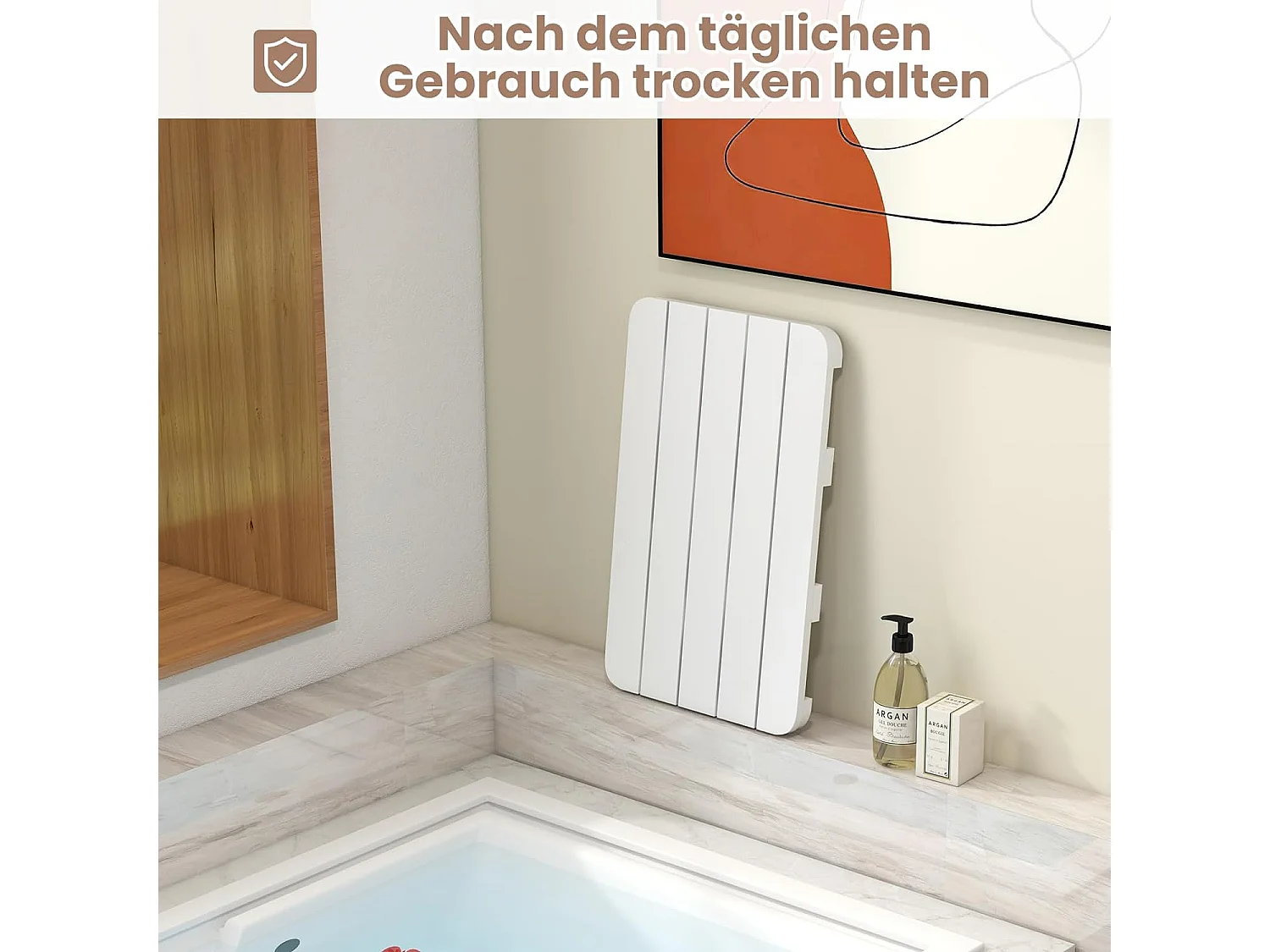 Toilettenmatte, Badematte bis 150kg belastbar, Badvorleger rutschfest, Saunamatte wasserdicht für den Innen- und Außenbereich (Weiß, 55 x 34 cm)