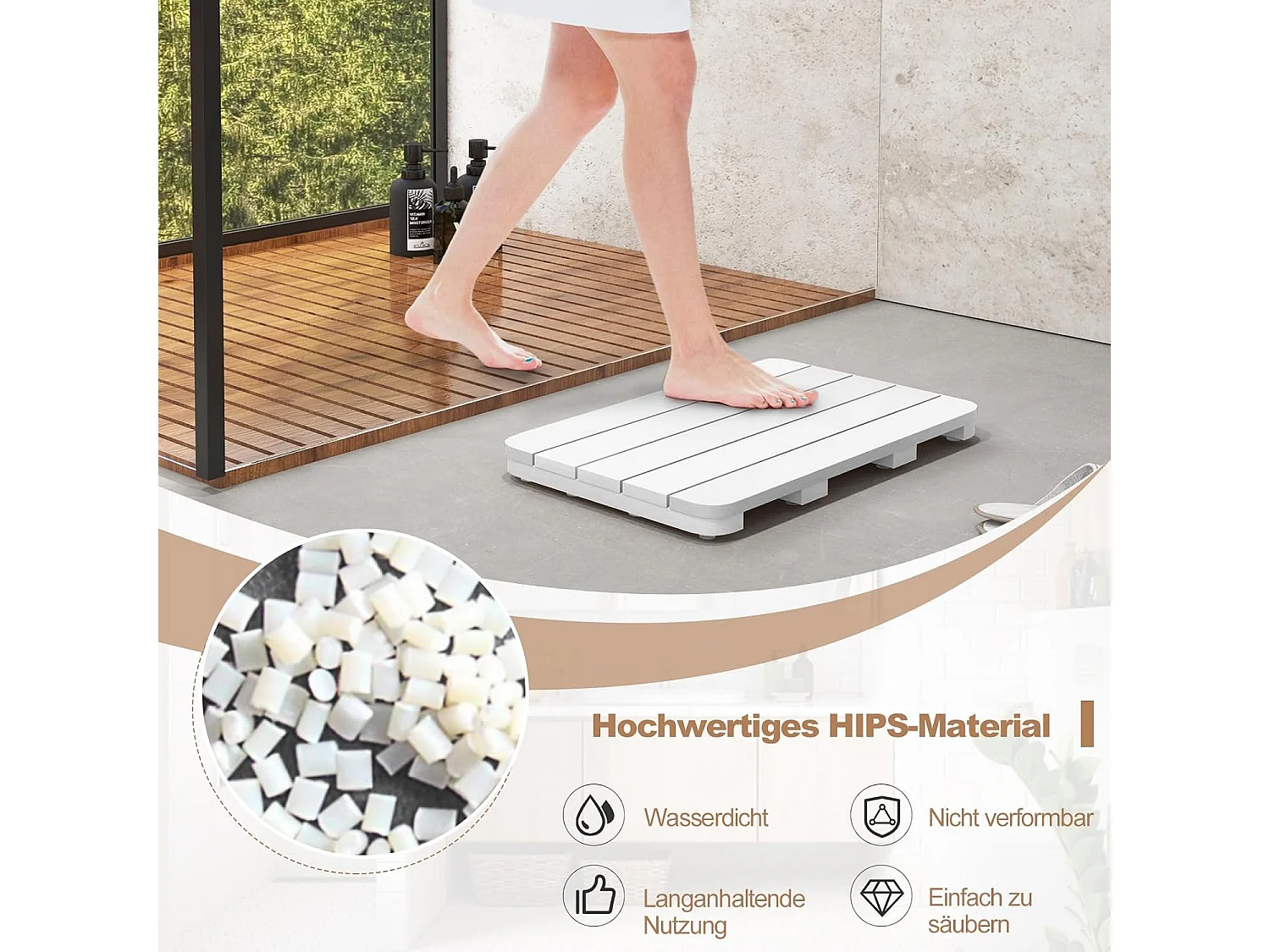 Toilettenmatte, Badematte bis 150kg belastbar, Badvorleger rutschfest, Saunamatte wasserdicht für den Innen- und Außenbereich (Weiß, 55 x 34 cm)