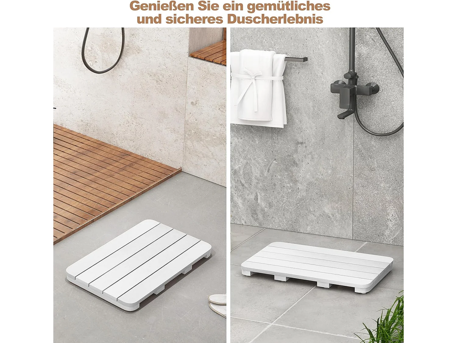 Toilettenmatte, Badematte bis 150kg belastbar, Badvorleger rutschfest, Saunamatte wasserdicht für den Innen- und Außenbereich (Weiß, 55 x 34 cm)