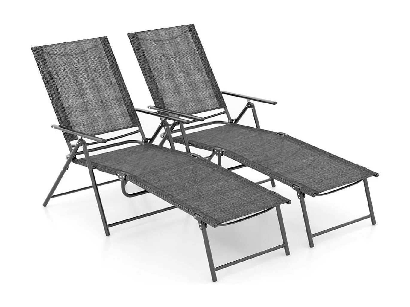 2er Set Sonnenliege klappbar Gartenliege mit Verstellbarer Rückenlehne Grau 155-189 x 64 x 65-102 cm