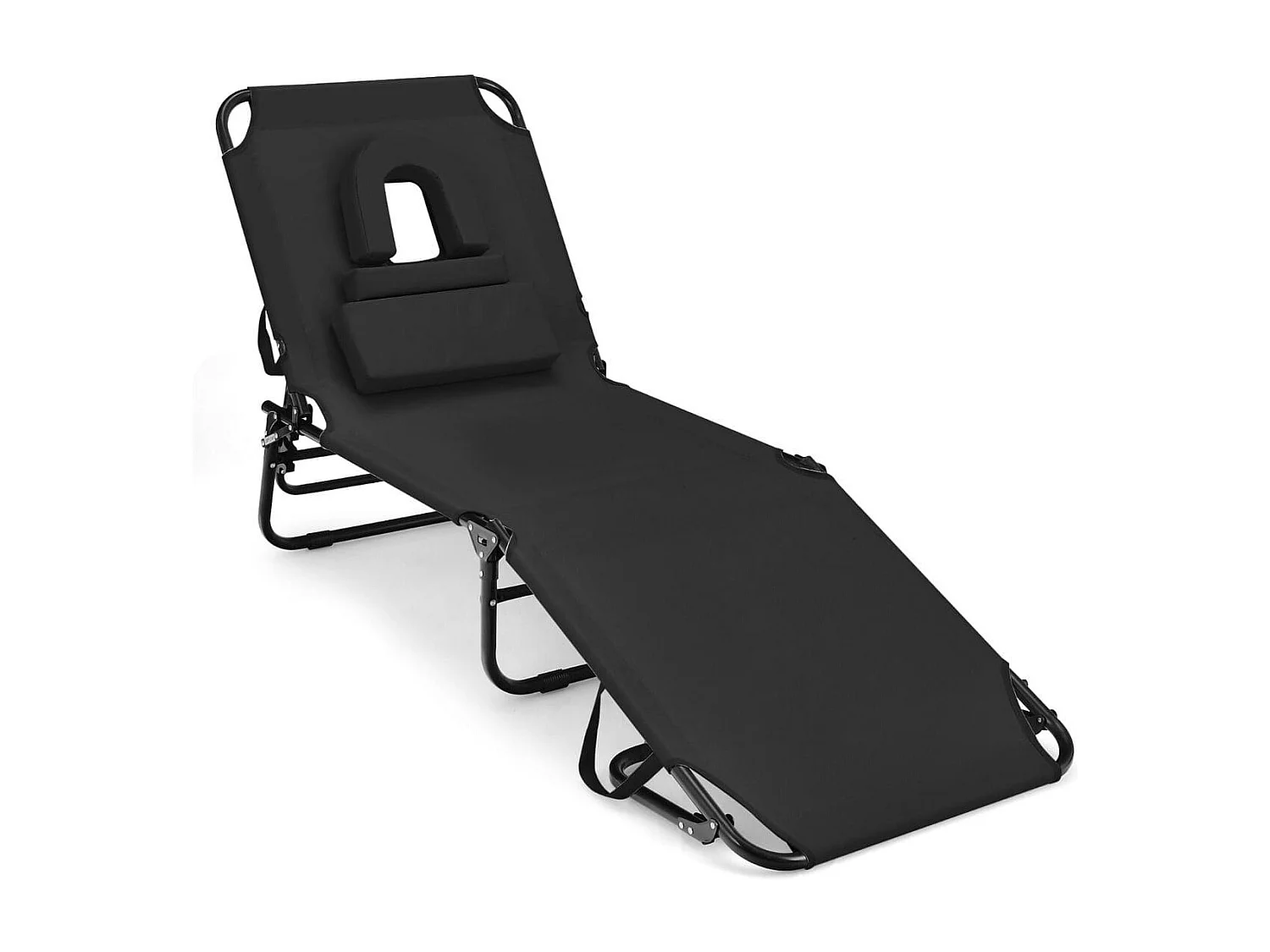 Klappbare Sonnenliege mit Gesichtsöffnung & 3 Kissen & 5-Fach Verstellbarer Rückenlehne Schwarz
