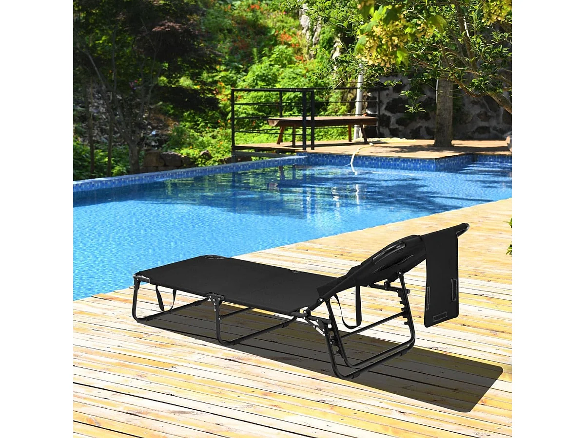 Klappbare Sonnenliege mit Gesichtsöffnung & 3 Kissen & 5-Fach Verstellbarer Rückenlehne Schwarz