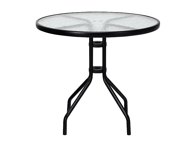 Gartentisch mit Tischplatte aus Gehärtetem Glas & Schirmloch & Metallrahmen Terrassentisch