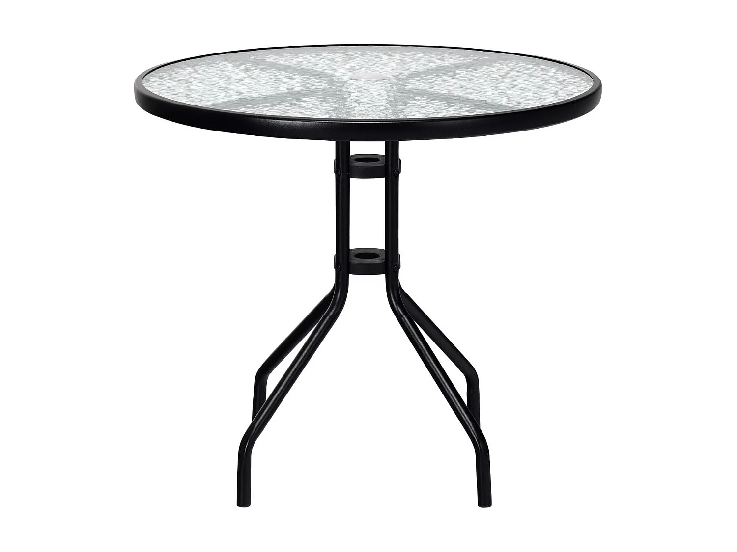 Tavolo da patio da 70cm con piano in vetro temperato gambe in metallo foro per l'ombrellone, Tavolino rotondo da caffè