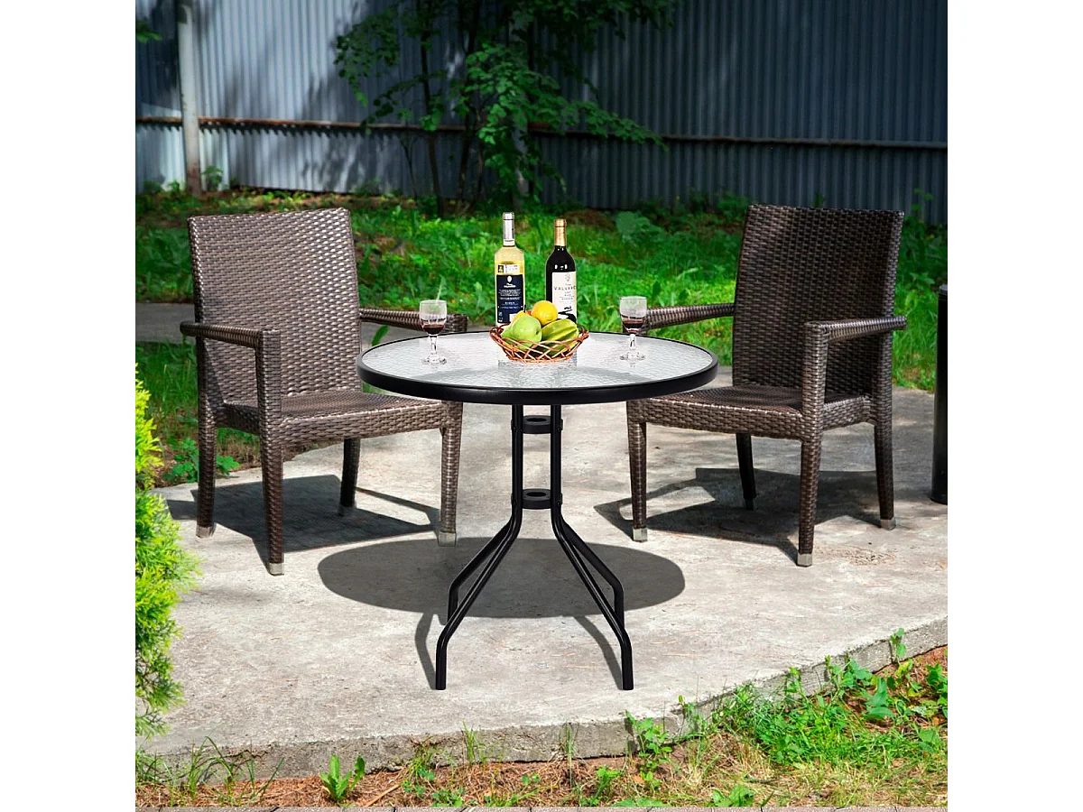 Havebord med glasplade og hul til parasol, Ø 70 x 71 cm