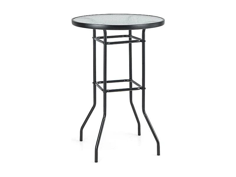 Hoher Gartentisch Stehtisch runder Bistrotisch mit Tischplatte aus gehärtetem Glas 68 x 68 x 97 cm Schwarz