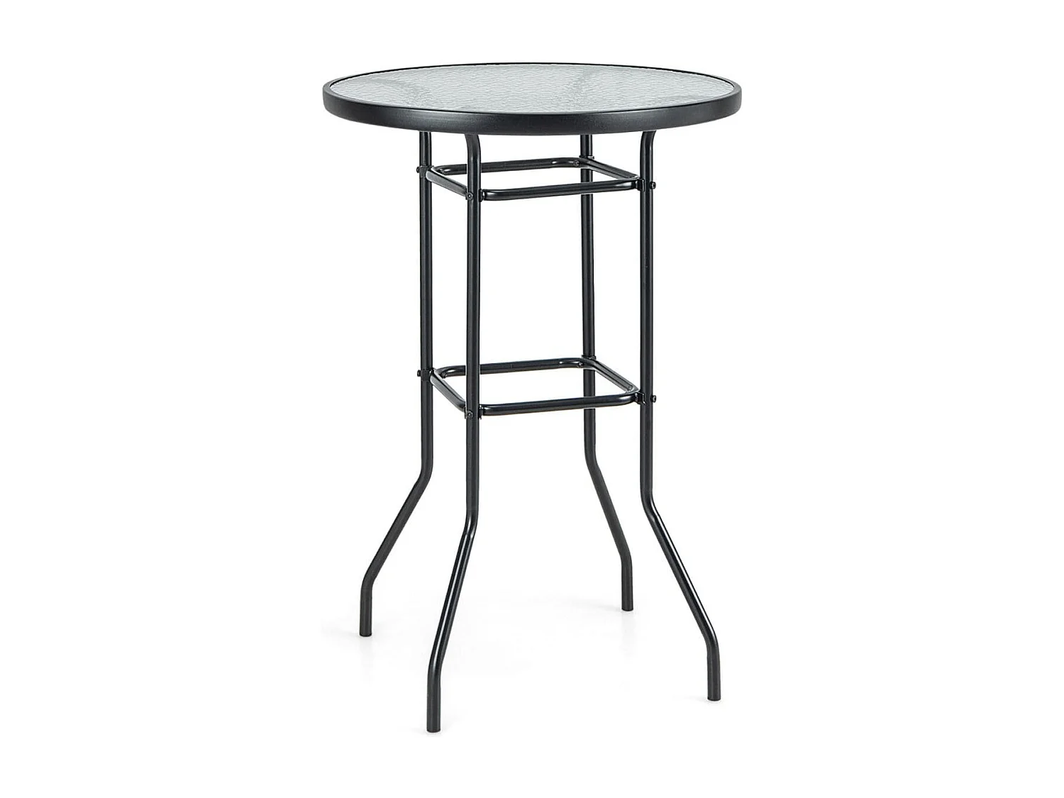 Table de Bar de Jardin en Verre Trempé H 97cm Patins Antidérapants Cadre en Métal Enduit de Poudre Intérieur Extérieur Noir