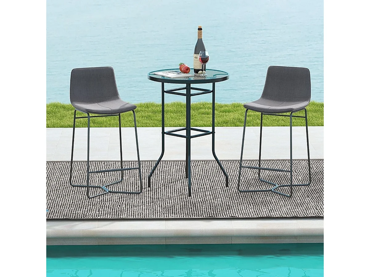 Table de Bar de Jardin en Verre Trempé H 97cm Patins Antidérapants Cadre en Métal Enduit de Poudre Intérieur Extérieur Noir