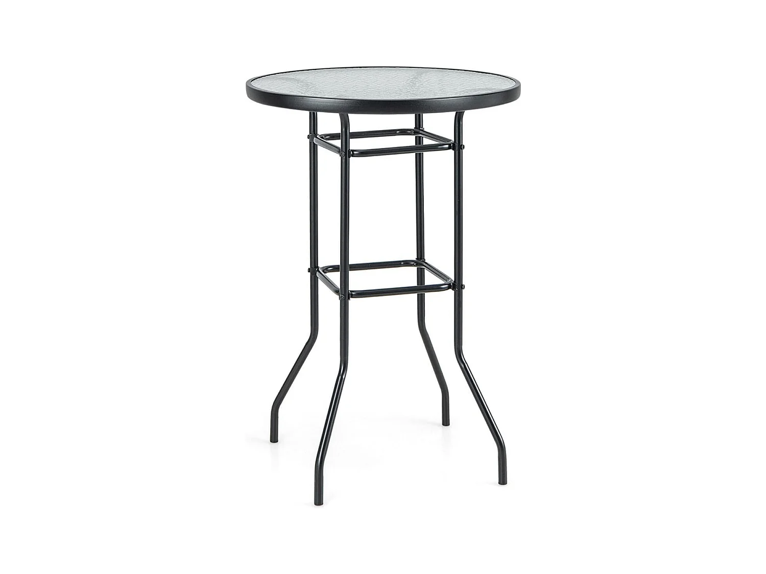 Hoher Gartentisch Stehtisch runder Bistrotisch mit Tischplatte aus gehärtetem Glas 68 x 68 x 97 cm Schwarz