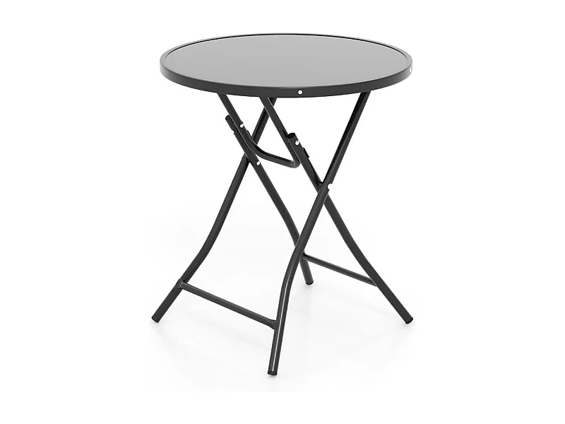 59 cm Runder Bistrotisch mit Tischplatte aus Gehärtetem Glas & Robustem Metallrahmen