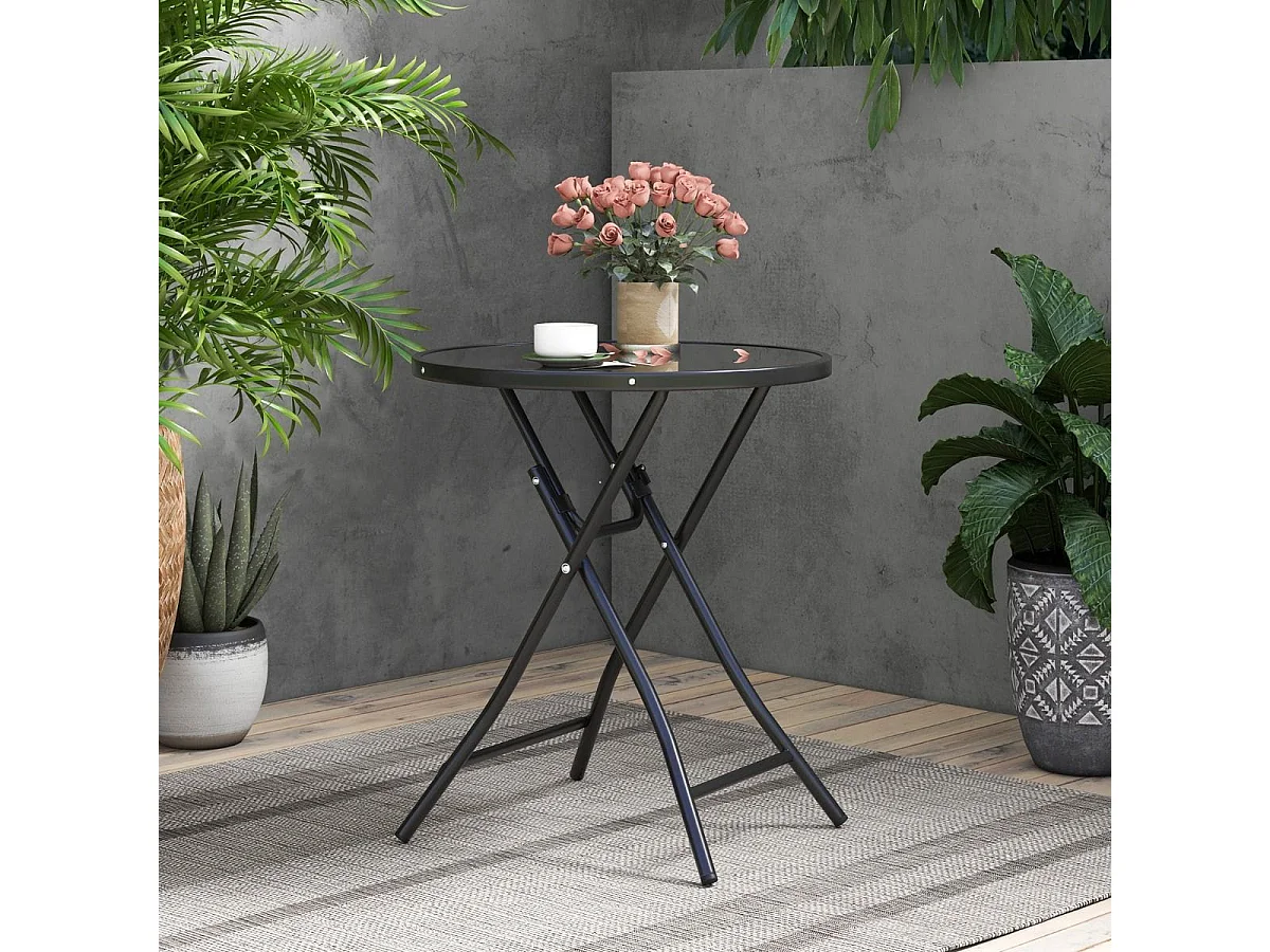 59 cm Runder Bistrotisch mit Tischplatte aus Gehärtetem Glas & Robustem Metallrahmen