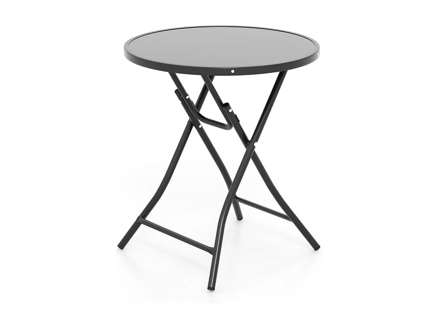 59 cm Runder Bistrotisch mit Tischplatte aus Gehärtetem Glas & Robustem Metallrahmen