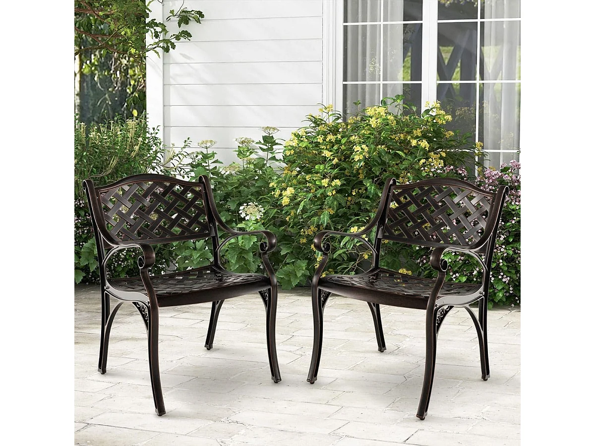 2er Set Gartenstühle aus Aluminiumguss mit Armlehnen Wetterfeste Terrassenstühle Bronze