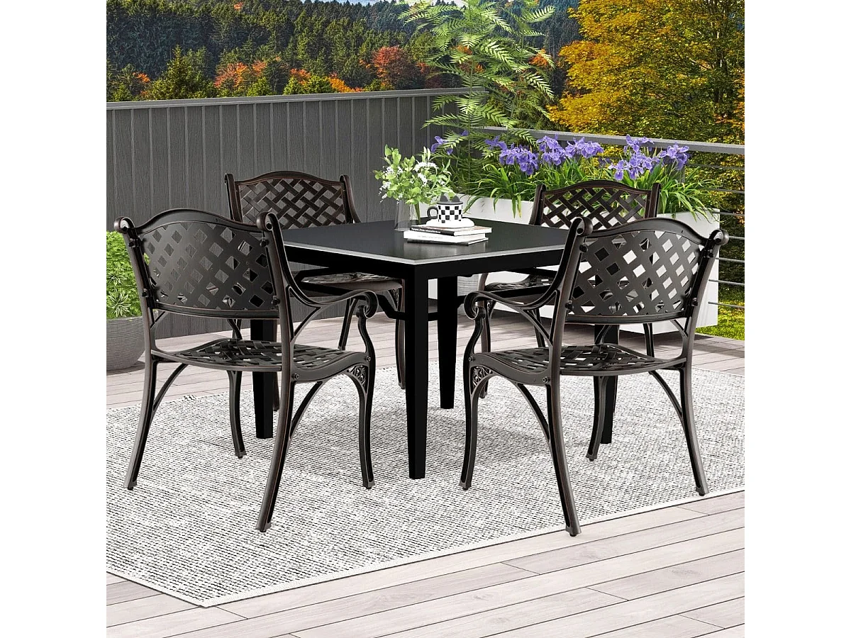 2er Set Gartenstühle aus Aluminiumguss mit Armlehnen Wetterfeste Terrassenstühle Bronze