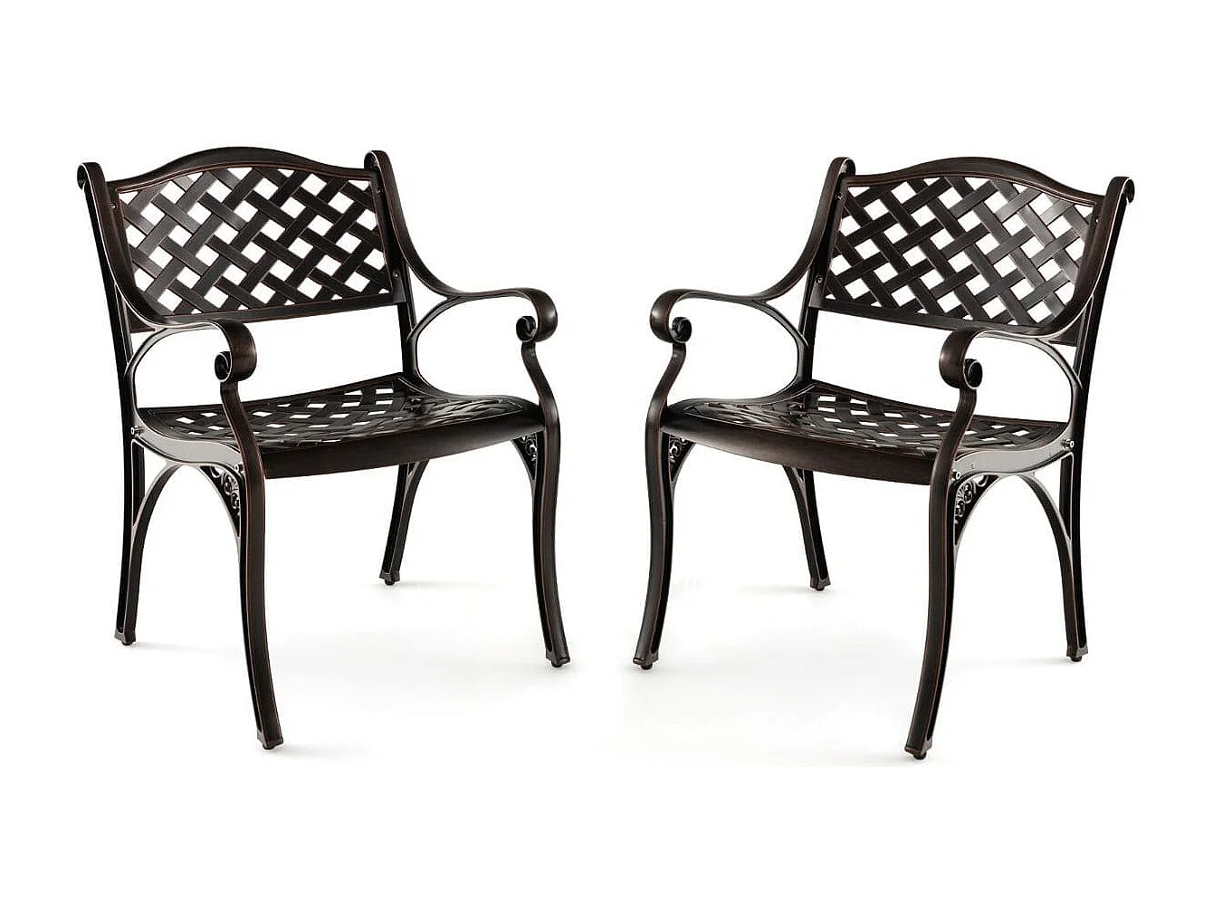 2er Set Gartenstühle aus Aluminiumguss mit Armlehnen Wetterfeste Terrassenstühle Bronze