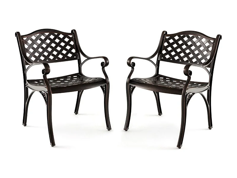 2er Set Gartenstühle aus Aluminiumguss mit Armlehnen Wetterfeste Terrassenstühle Bronze