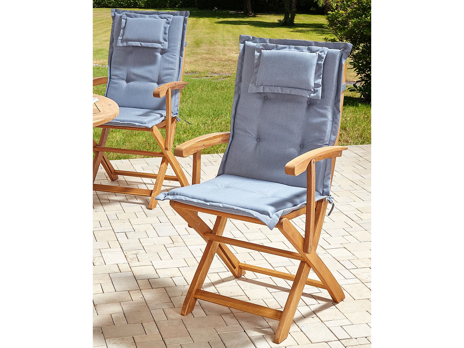 Gartenstuhl 2er Set Akazienholz heller Holzfarbton klappbar mit Auflagen Maui II