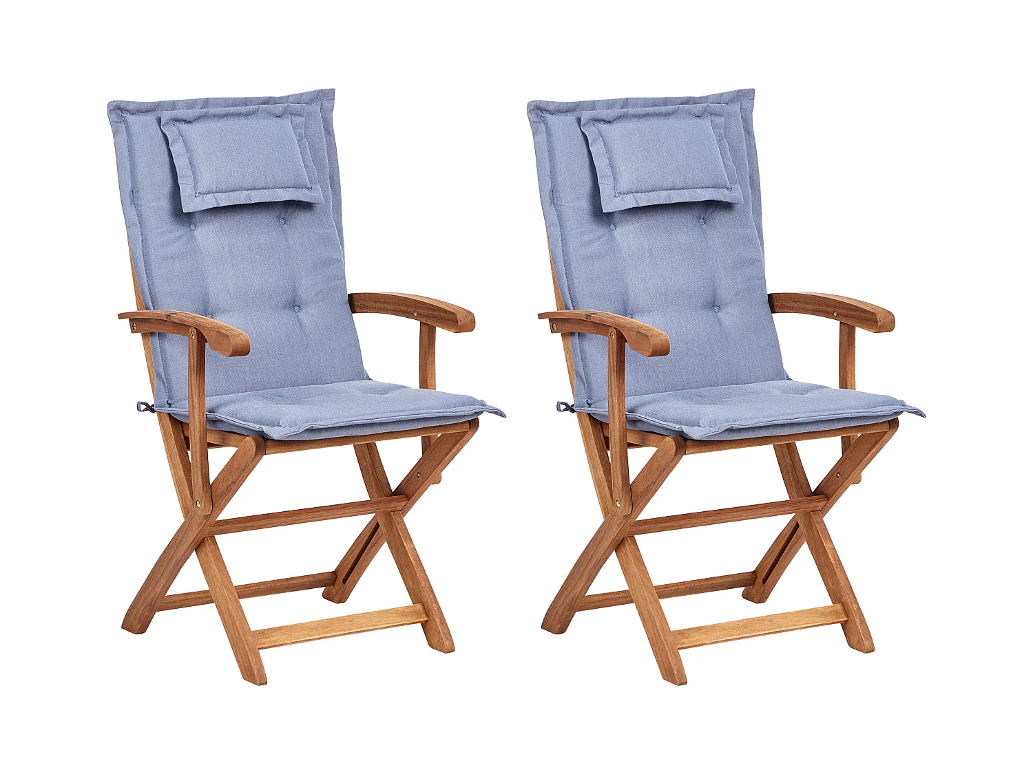 Lot de 2 chaises de jardin avec coussins MAUI II Acacia Bleu