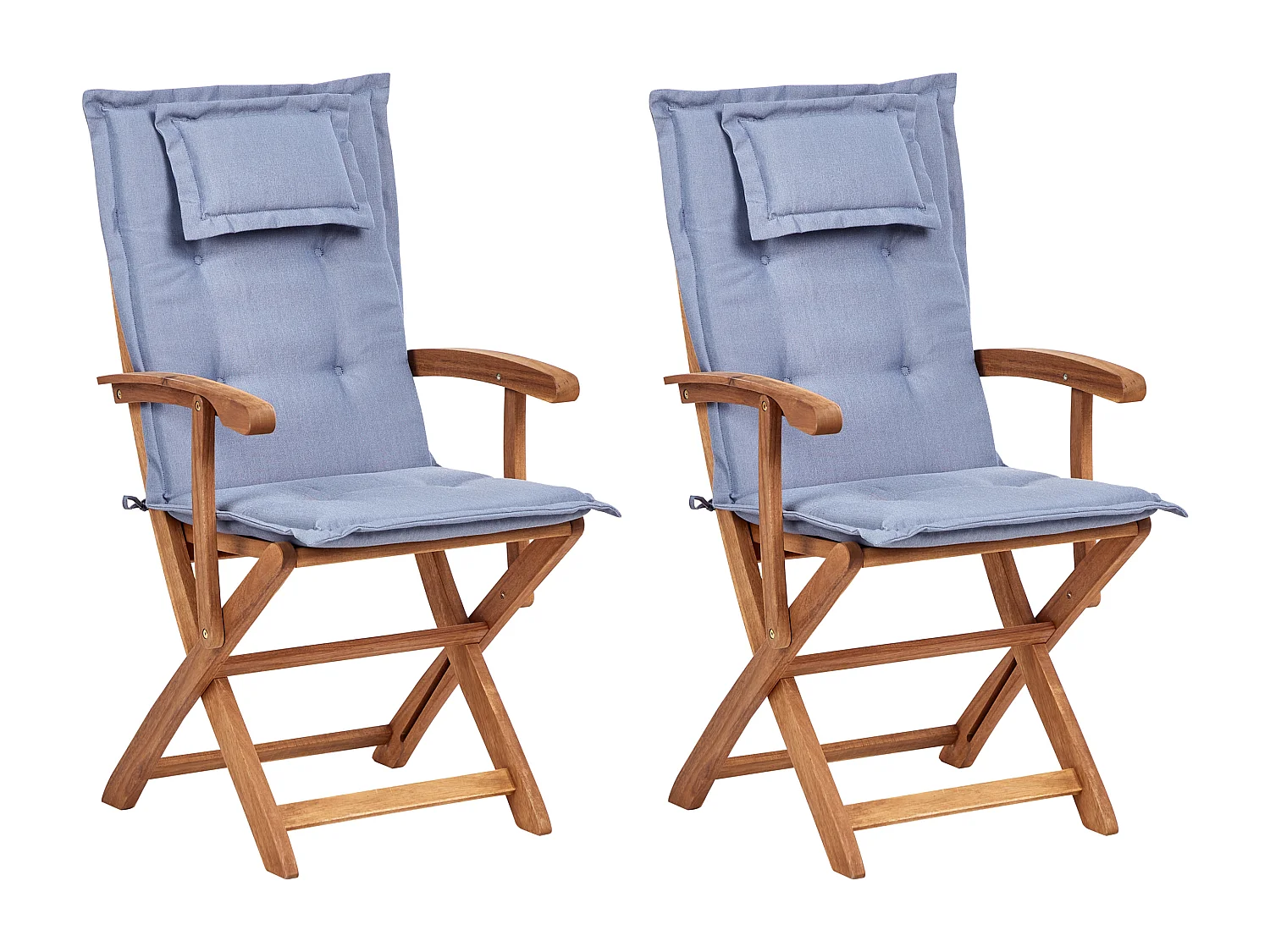 Lot de 2 chaises de jardin avec coussins MAUI II Acacia Bleu