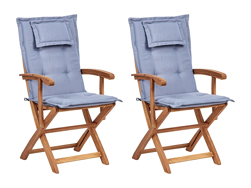 Lot de 2 chaises de jardin avec coussins MAUI II Acacia Bleu
