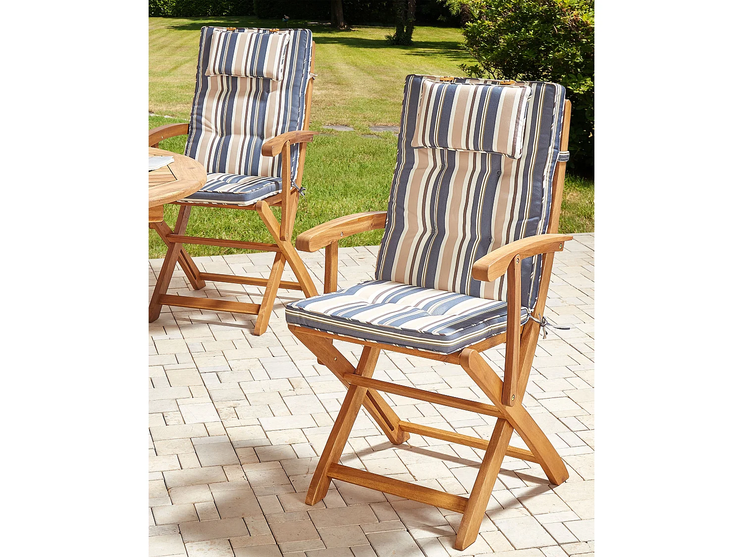Lot de 2 chaises de jardin avec coussins MAUI II Acacia Multicolore