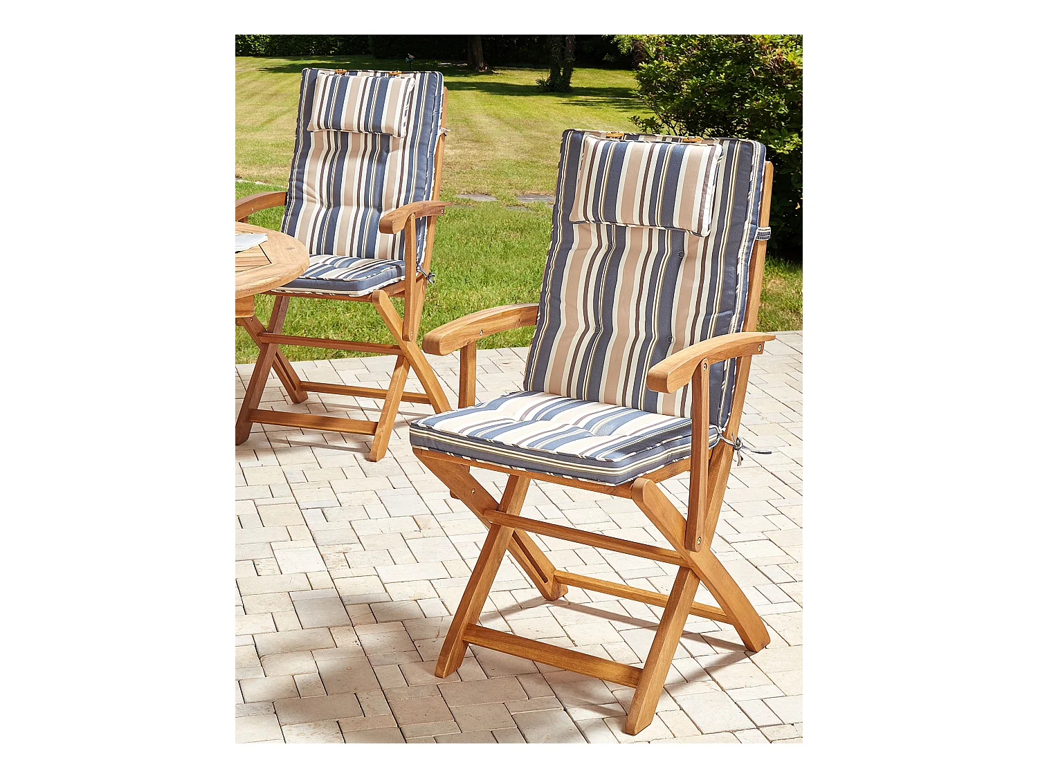 Gartenstuhl 2er Set Akazienholz heller Holzfarbton klappbar mit Auflagen Maui II