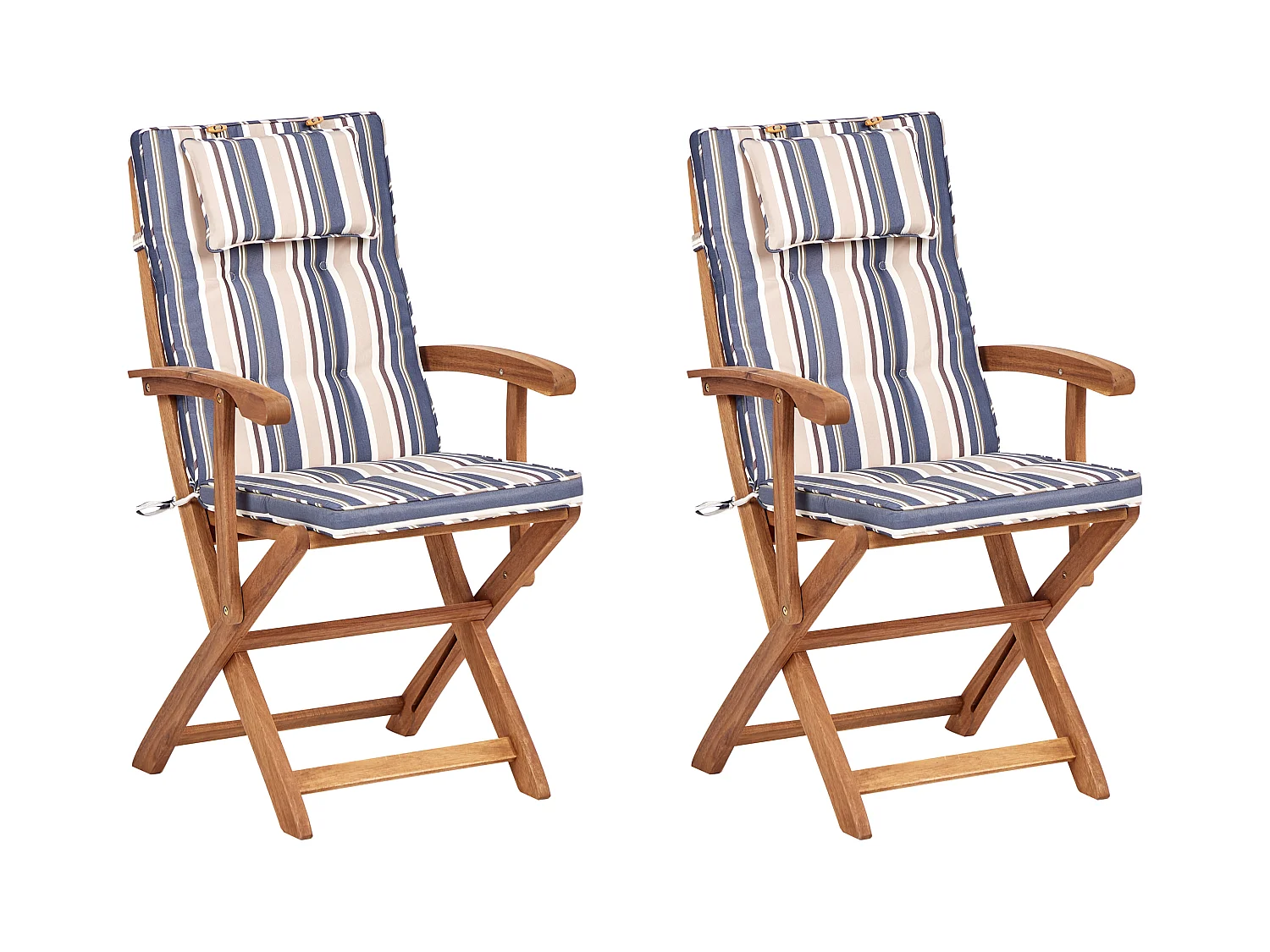 Gartenstuhl 2er Set Akazienholz heller Holzfarbton klappbar mit Auflagen Maui II
