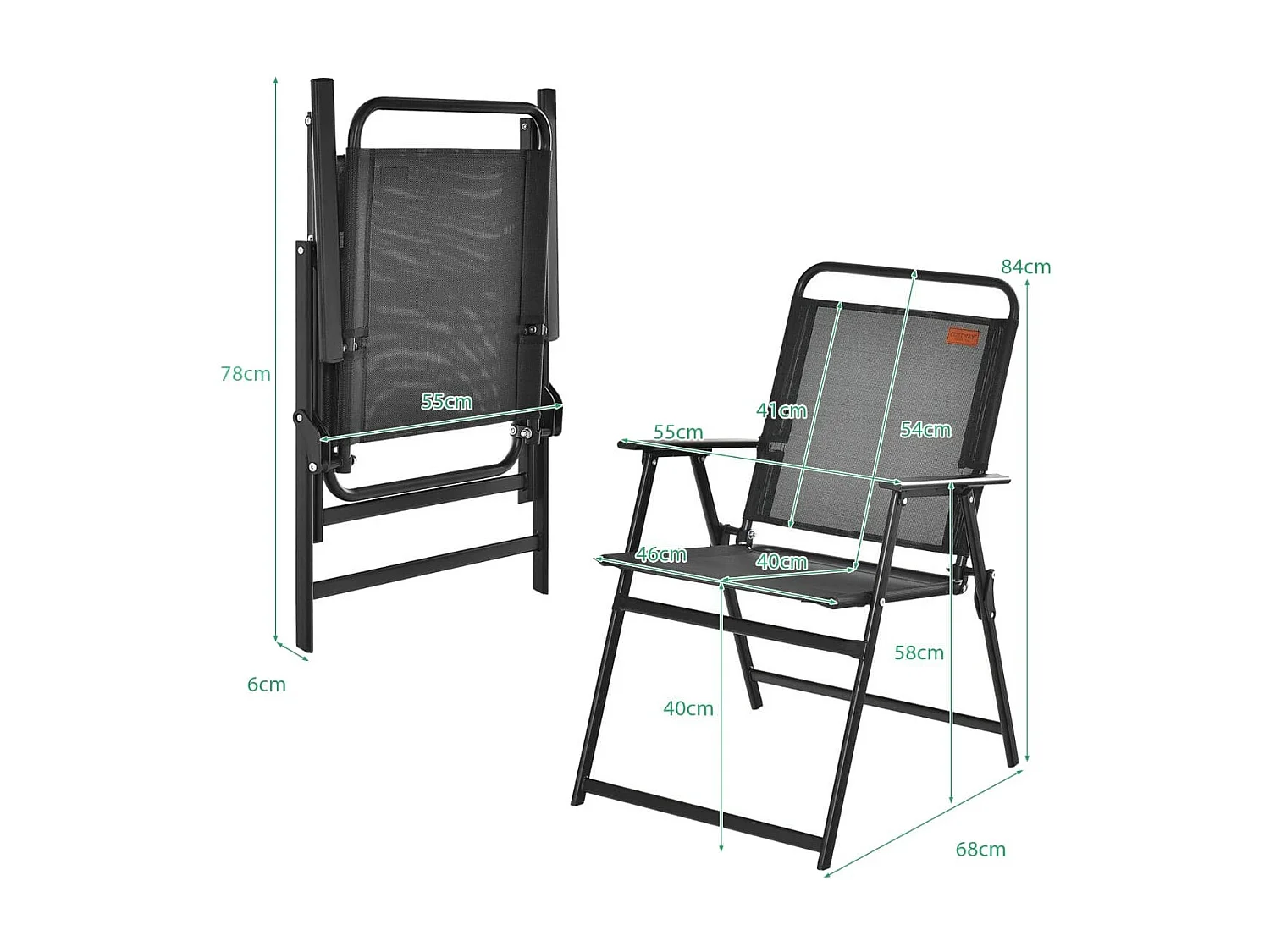 4er Set Gartenstühle mit Armlehnen & Rückenlehne & Atmungsaktivem Sitz Klappstühle Schwarz