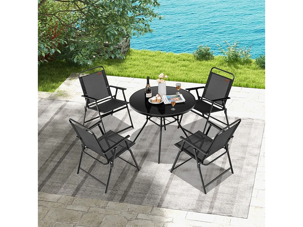 4er Set Gartenstühle mit Armlehnen & Rückenlehne & Atmungsaktivem Sitz Klappstühle Schwarz