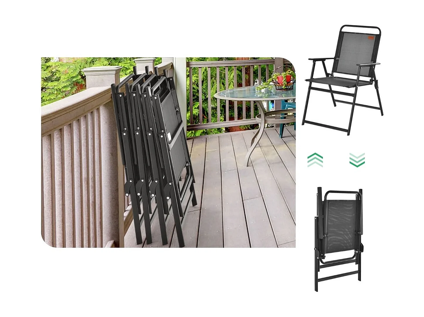 4er Set Gartenstühle mit Armlehnen & Rückenlehne & Atmungsaktivem Sitz Klappstühle Schwarz