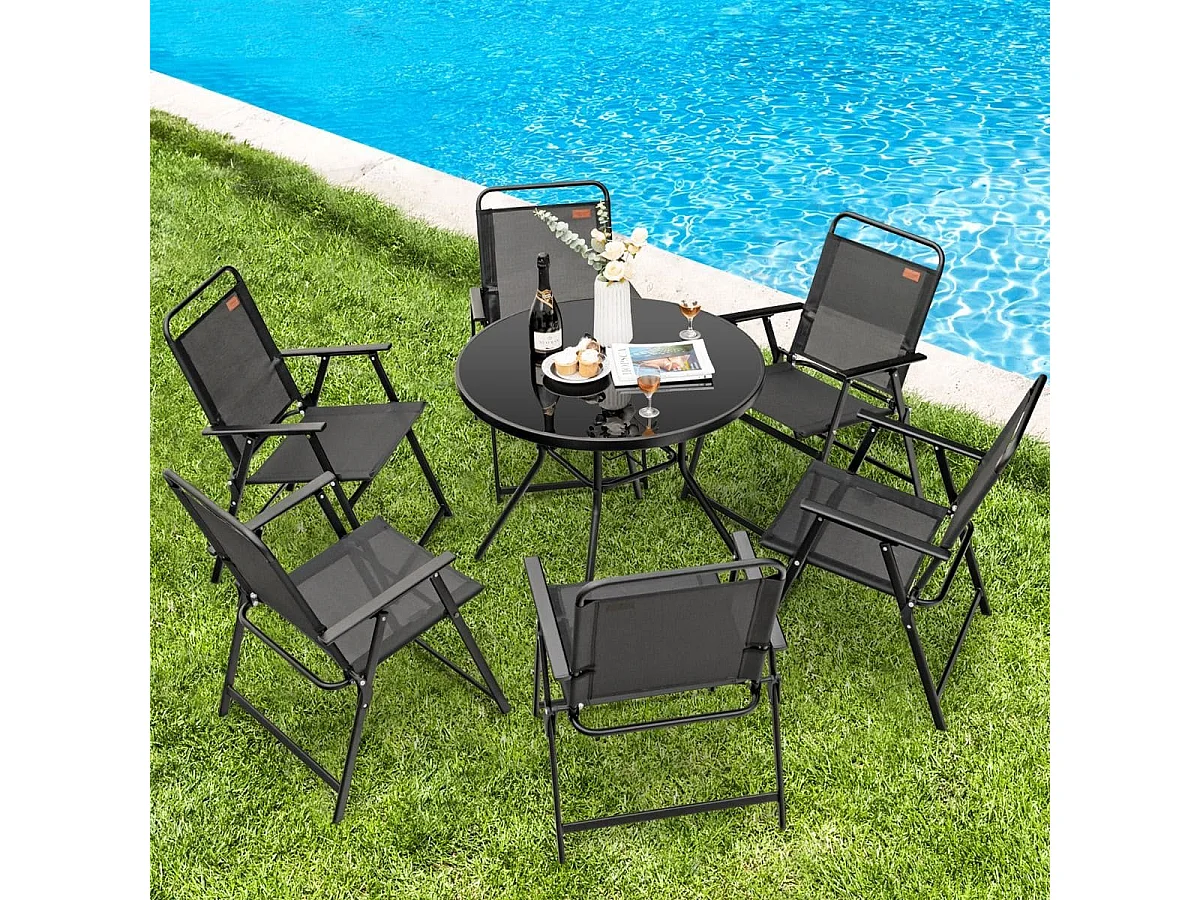 4er Set Gartenstühle mit Armlehnen & Rückenlehne & Atmungsaktivem Sitz Klappstühle Schwarz