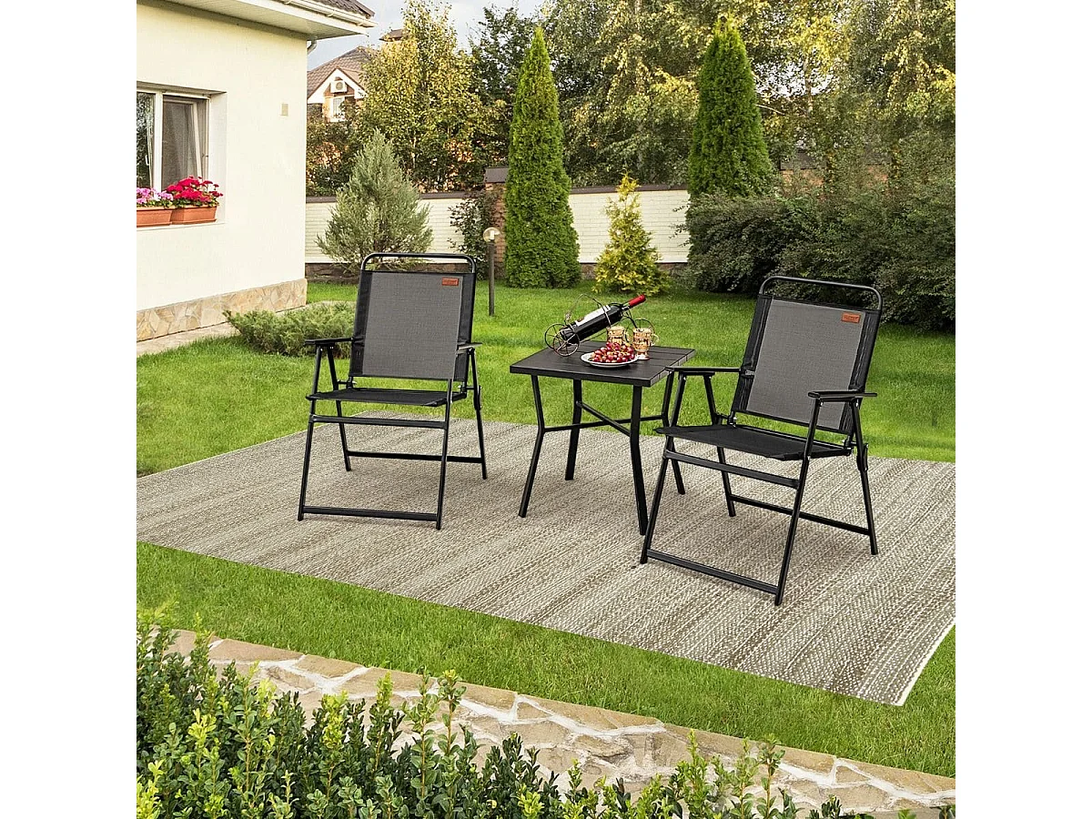 4er Set Gartenstühle mit Armlehnen & Rückenlehne & Atmungsaktivem Sitz Klappstühle Schwarz
