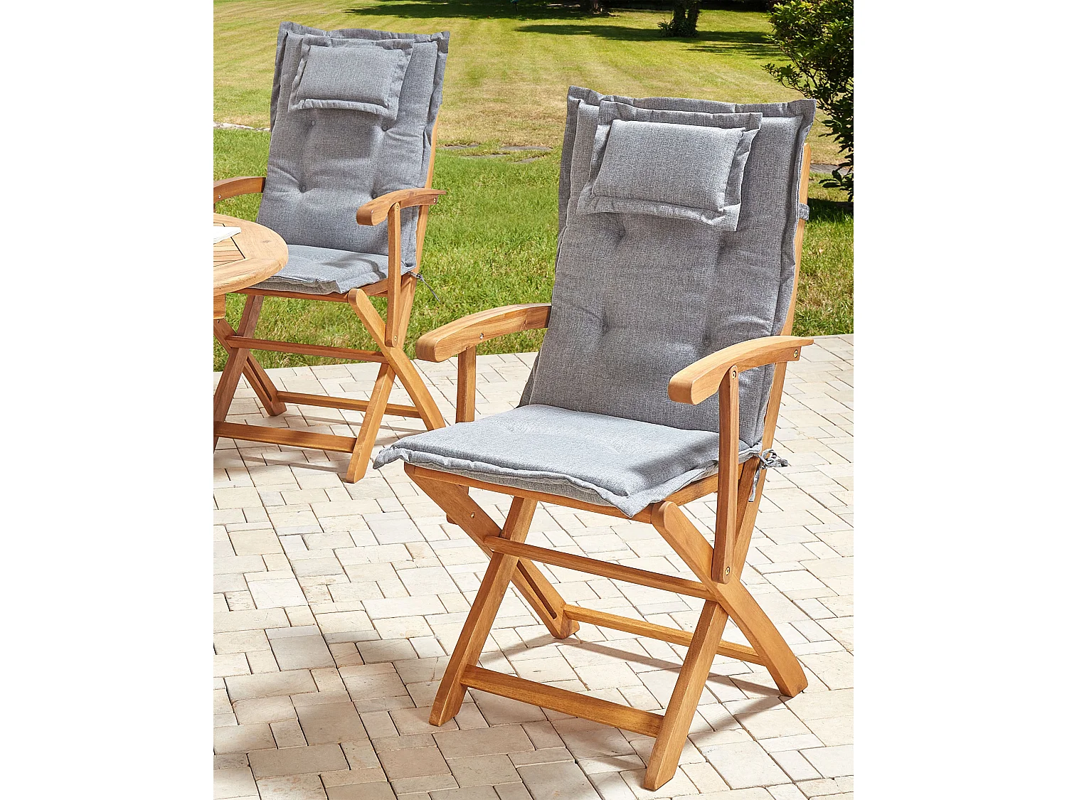 Lot de 2 chaises de jardin avec coussins MAUI II Acacia Gris