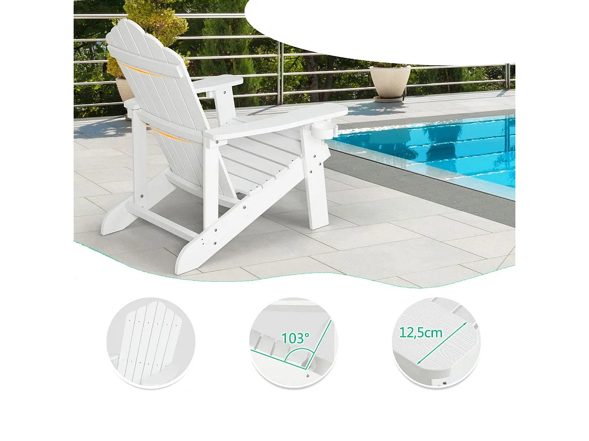 Adirondack-Stuhl Gartenstuhl mit Getränkehalter Weiß