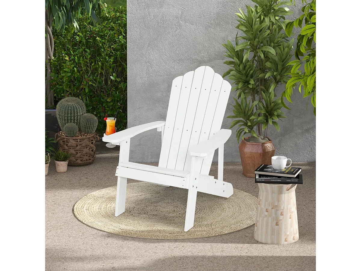 Adirondack-Stuhl Gartenstuhl mit Getränkehalter Weiß