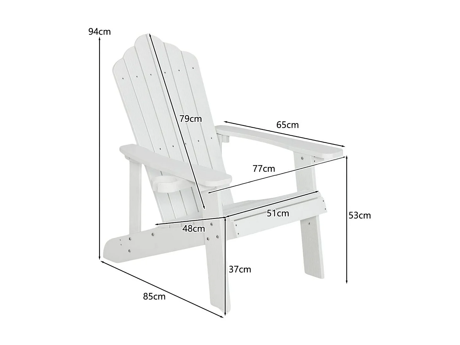 Adirondack-Stuhl Gartenstuhl mit Getränkehalter Weiß