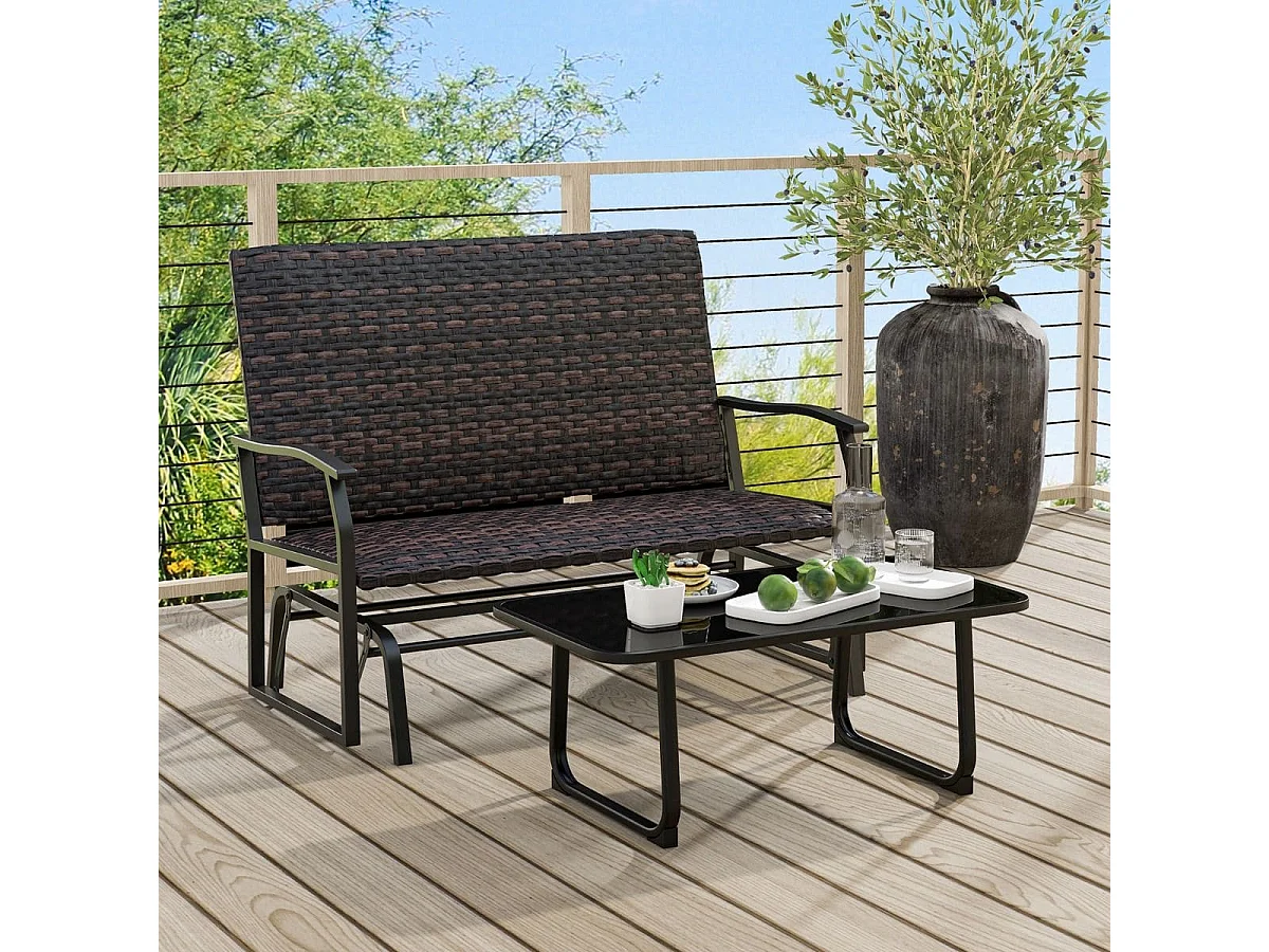 Gartenbank Polyrattan Schaukelbank mit sanfter Gleitbewegung Terrassenbank für Balkon Braun