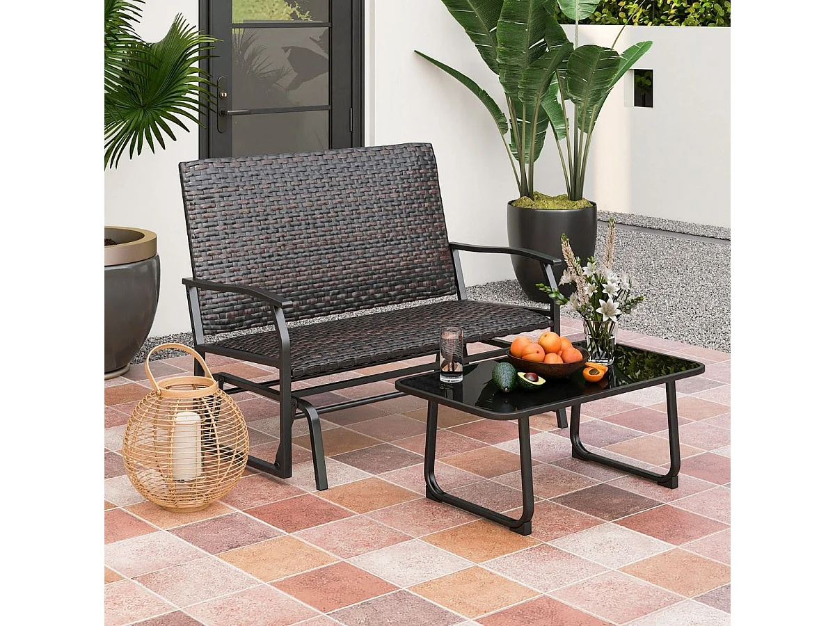 Gartenbank Polyrattan Schaukelbank mit sanfter Gleitbewegung Terrassenbank für Balkon Braun