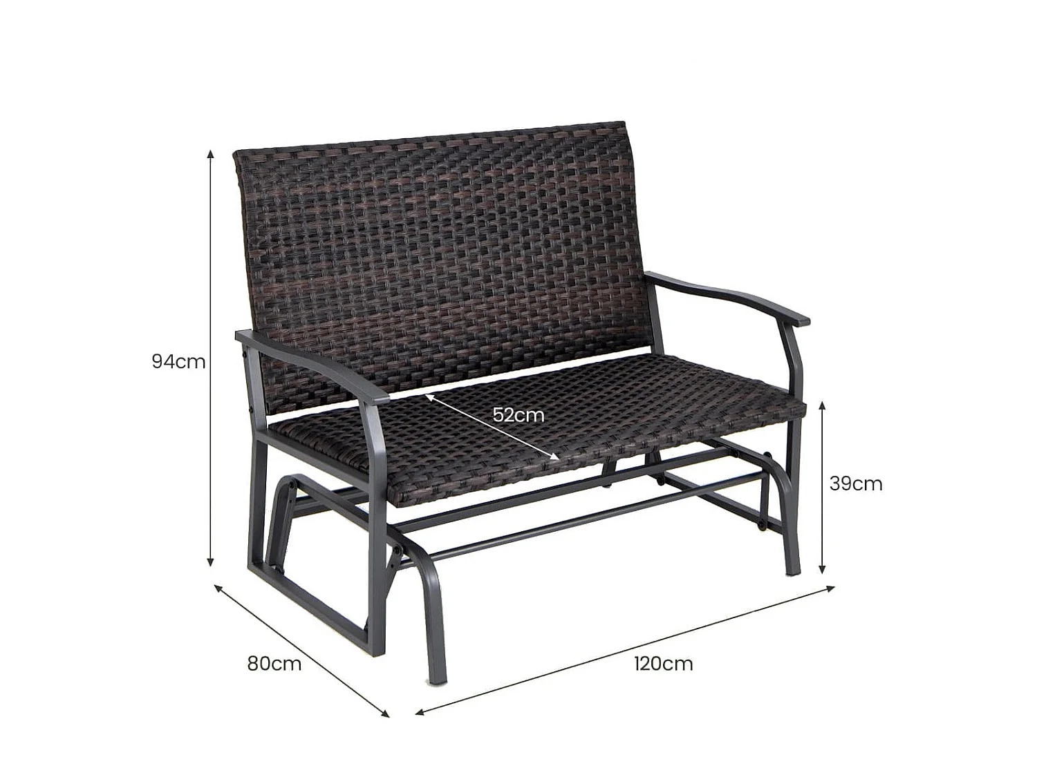 Gartenbank Polyrattan Schaukelbank mit sanfter Gleitbewegung Terrassenbank für Balkon Braun