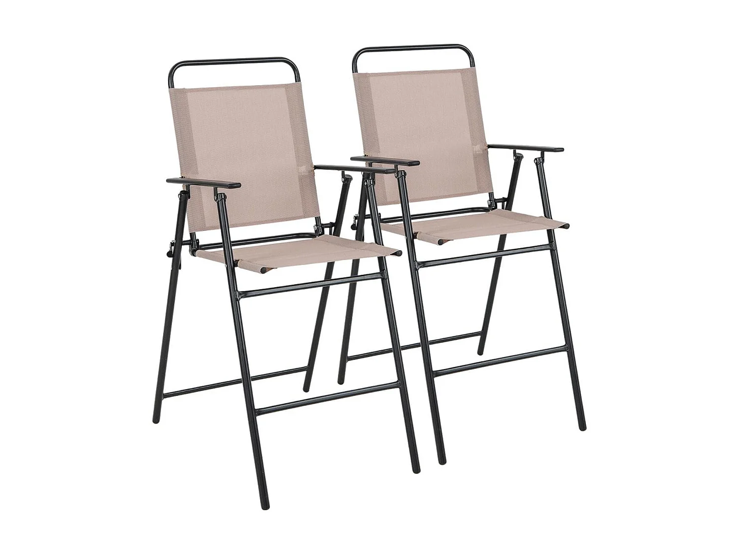 Set 2 sedie da bar pieghevoli per esterno, Sedie da pranzo con tessuto traspirante e telaio in metallo Beige