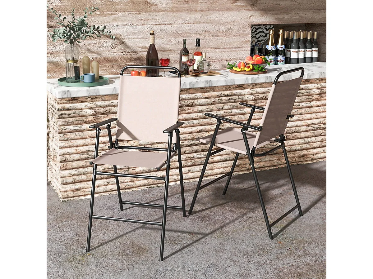 Set 2 sedie da bar pieghevoli per esterno, Sedie da pranzo con tessuto traspirante e telaio in metallo Beige